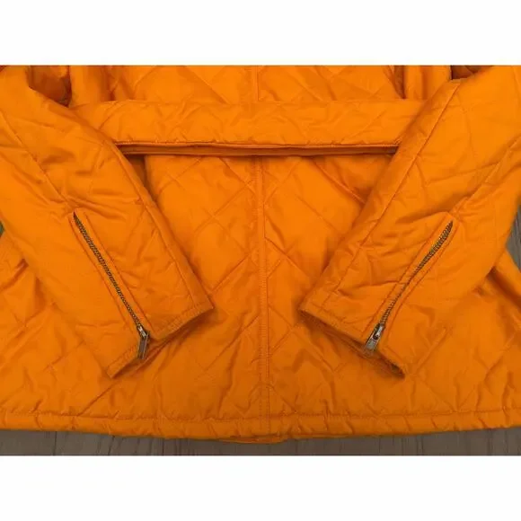 J McLaughlin Orange Quilted Jacket Belted Snap Front Medium Lightweight - Picture 6 of 14